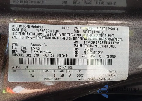 2014 Ford Focus Se z USA, uszkodzony, nr VIN 1FADP3F27EL411799